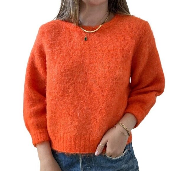 American Vintage Sweaters - American Vintage Womens Neon Orange Fluffy Alpaca Blend Cropped Sweater Sz S